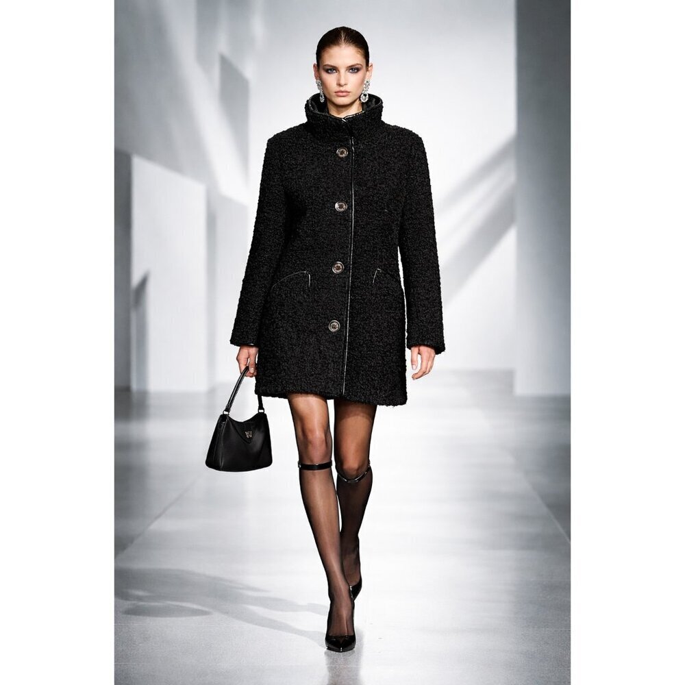 Sam Edelman Black Faux Shearling Coat XL Stand Collar Button Front Warm Jacket